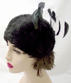 Vintage JACK MCCONNELL BOUTIQUE Designer Black Feathered Hat w Hint of