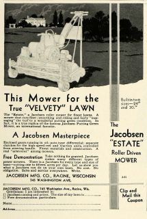 1931 Ad Jacobsen Manufacturing Racine Wisconsin Velvety Lawn Mower