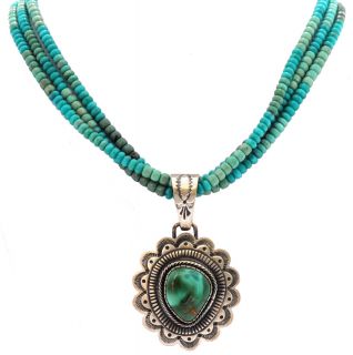 Orvil Jack Pendant by H Bahe with 3 Strand Turquoise Necklace