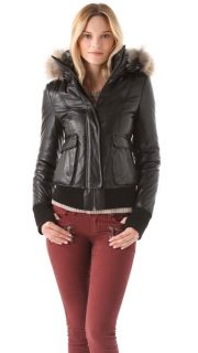 Mackage Leather Puffer Coat with Fur Trim