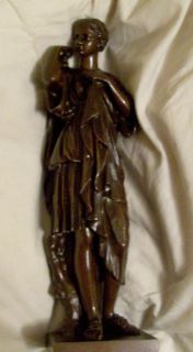bronze figure female in classical garb signed Rolland feur paris
