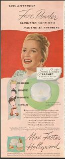 1947 Print Ad Max Factor Face Powder Janis Carter