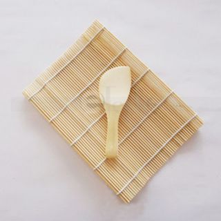 Japanese Sushi Roll Bamboo Mat w Rice Paddle Set