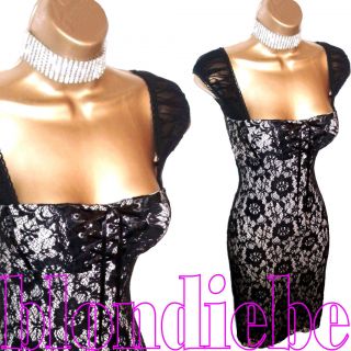 Jane Norman ♥sexy♥ Black Lace Nude Bustier Wiggle Cocktail Dress