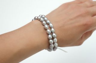 New SLANE & SLANE Double Strand Gray Pearl and Silver Bracelet Toggle
