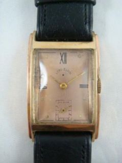 Vintage Lord Elgin Mens Wrist Watch Omega Black Gold Accent Leather