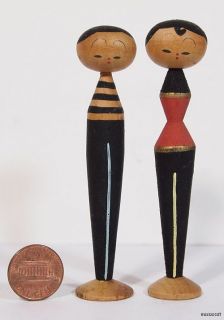 1950s Japanese Kokeshi Doll Pair of Modern Design