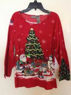 Jane Ashley Embellished Holiday Christmas 3 4 Sleeve Knit Shirt Top L