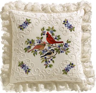 Janlynn Birds and Berries Candlewicking Embroidery Pillow Kit 14X14