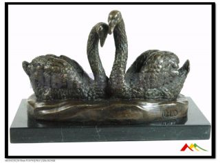 Milo Bronze Two Swans Sculpture Marble Base