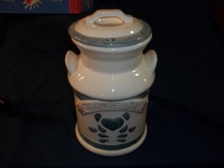 1988 Jay Imports Milk Can Style Cookie Jar with Blue Folk Art Heart