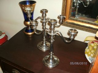 One Pair of 13 inch Sterling Silver 3 Light Candelabra