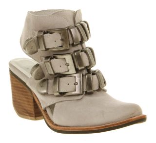 Womens Jeffrey Campbell Tripoli Ankle Boot Ice Suede Silver Buckle