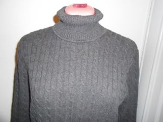 Jeanne Pierre Sz L Gray Cableknit Sweater 36 Bust Turtleneck Long