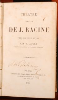 1858 Theatre Complet Jean Racine French M Auger