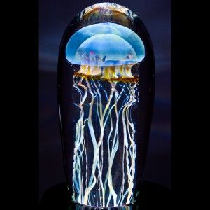 Tall Glass Paperweight Richard Satava Moon Jellyfish