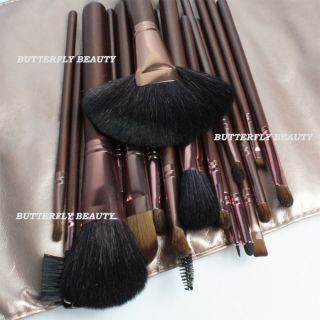 18pcs Pro Makeup Cosmetic Brushes Set Goat Hair with Champagne Leather