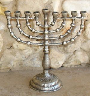 Judaica Pewter Plated Hanukkah Menorah from Jerusalem