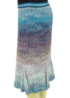Missoni Orange Label Knit Skirt 44 Chevron Silk Blend Pleated Blue