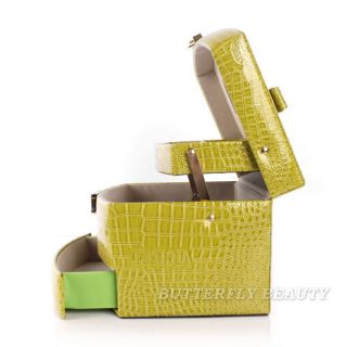 GreenYellow Leather Make Up Box Container Hold Case Bag Cosmetic Sort