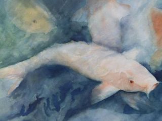 Maxine Bates Original Watercolor Painting Koi Fish in Water