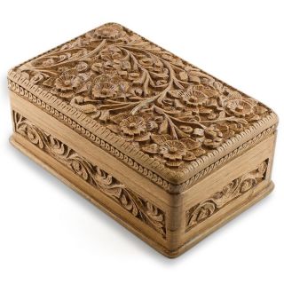 Wooden Jewelry Chest Hand Carved Walnut Wood Jewelry Box India Kashmir