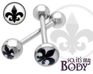 Fleur de Lis Logo Silver Steel Tongue Ring Barbell Body Jewelry 14g