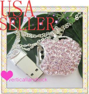 GB Jewelry Crystal Apple Necklace Flash Drive USB