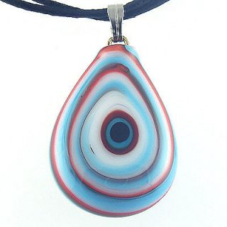 Light Blue and Red Teardrop Glass Evil Eye Necklace