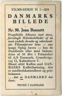Joan Bennett Vintage 1936 Danmarks Film Stars Trading Card 90