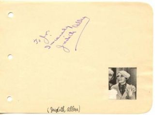 Judith Allen Vintage 30s Signed Album Page Autographed