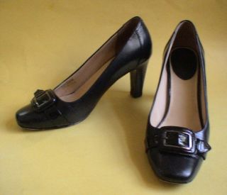 Cole Haan Nike Air Black Leather Patent Buckle Heels Shoes Sz 8 B