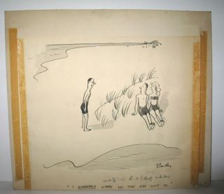 Vintge Orig 1940 Comic Art Seashore Drawing John Bailey