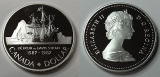 1987 $1 Silver Dollar Canada John Davis Expedition PR