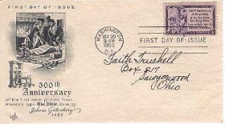 Gutenberg Bible 1952 Printing Press First Day Cover