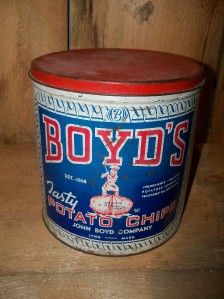 Vintage BOYDS Potato Chips Tin Old Advertising Can John Boyd Co. Lynn