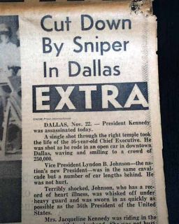 Great 1963 Old Newspaper John F Kennedy JFK Assassination in Dallas TX Texas  