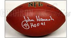 JOHN HANNAH NEW ENGLAND PATRIOTS AUTOGRAPHED WILSON FOOTBALL w HOF 91 INSC  