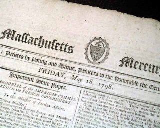 1798 Boston Newspaper John Adams President Harvard Letters Early Ice Cream Ad  