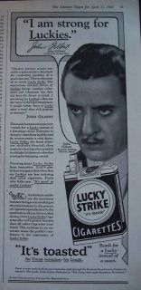 1929 Lucky Strike Cigarettes John Gilbert Star Ad  