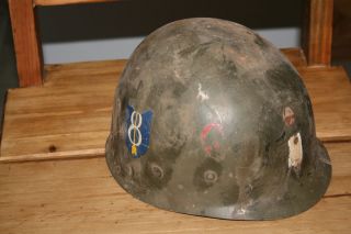 Authentic Original WWII Helmet Liner Combat Battle Used Insignia WW2 US Troop Gi  