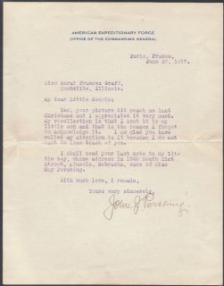 John J Pershing Autograph Signed Letter WWI General w Original Envelope BM9720  