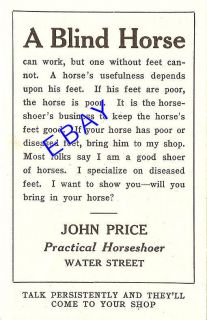 1912 John Price Horseshoer Farrier Blind Horse No Feet  