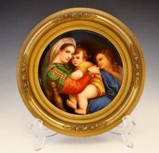 Very Fine 19c Italian Porcelain Plaque of Mary Jesus John The Baptist  