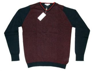 John Smedley Phoenix Navy Red Mens V Neck Fine Knit Jumper Sweater Pullover M  