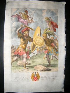 Ogilbys Homer Classical 1660 Folio Hand Col Sword Fighting Soldier  