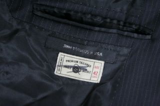 John Varvatos 2 Button Navy Pinstripe Suit w Flat Front Pants 42R New $895  