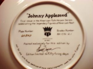 JOHNNY APPLESEED COLLECTORS PLATE BY BRADEX c 1983  