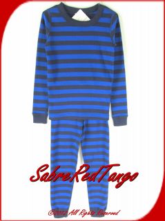 Hanna Andersson Organic Long Johns Pajamas BRLNT Blue Navy Stripe 160 14  