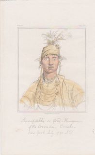 Scarce Georgia Creek Indian Stimafutchki 1841 Hand Colored Engraving by Trumbull  